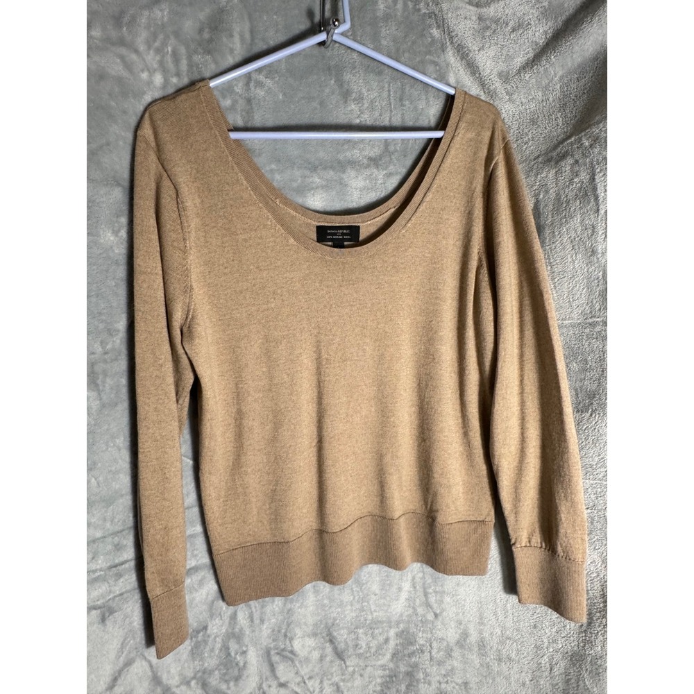 Banana Republic Womens‎ Camel Tan 100% Merino Wool Scoop Neck Sweater Large